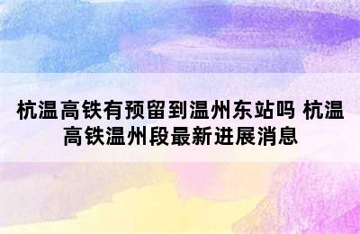 杭温高铁有预留到温州东站吗 杭温高铁温州段最新进展消息